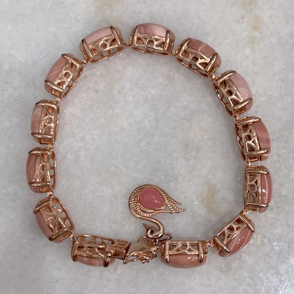 Australian Pink Opal Pink Jade Thai Black Spinel 14K RG Sterling Silver Bracelet - Picture 7 of 16